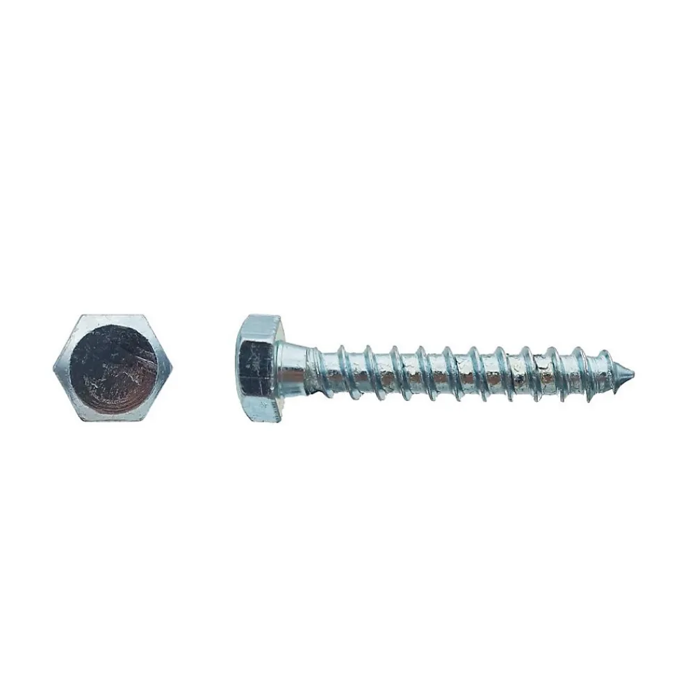 D-Work Boulon-200 Tirefonds Bois Tête Hexagonale 6 x 45 mm - DIN 571 - Zingué blanc -