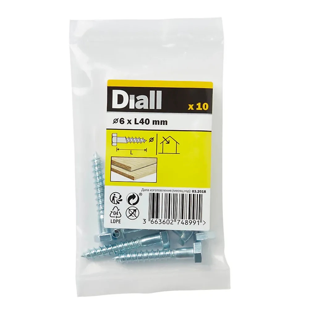Diall Tirefonds DIN 571 zingués 6x40 mm - 10 pièces