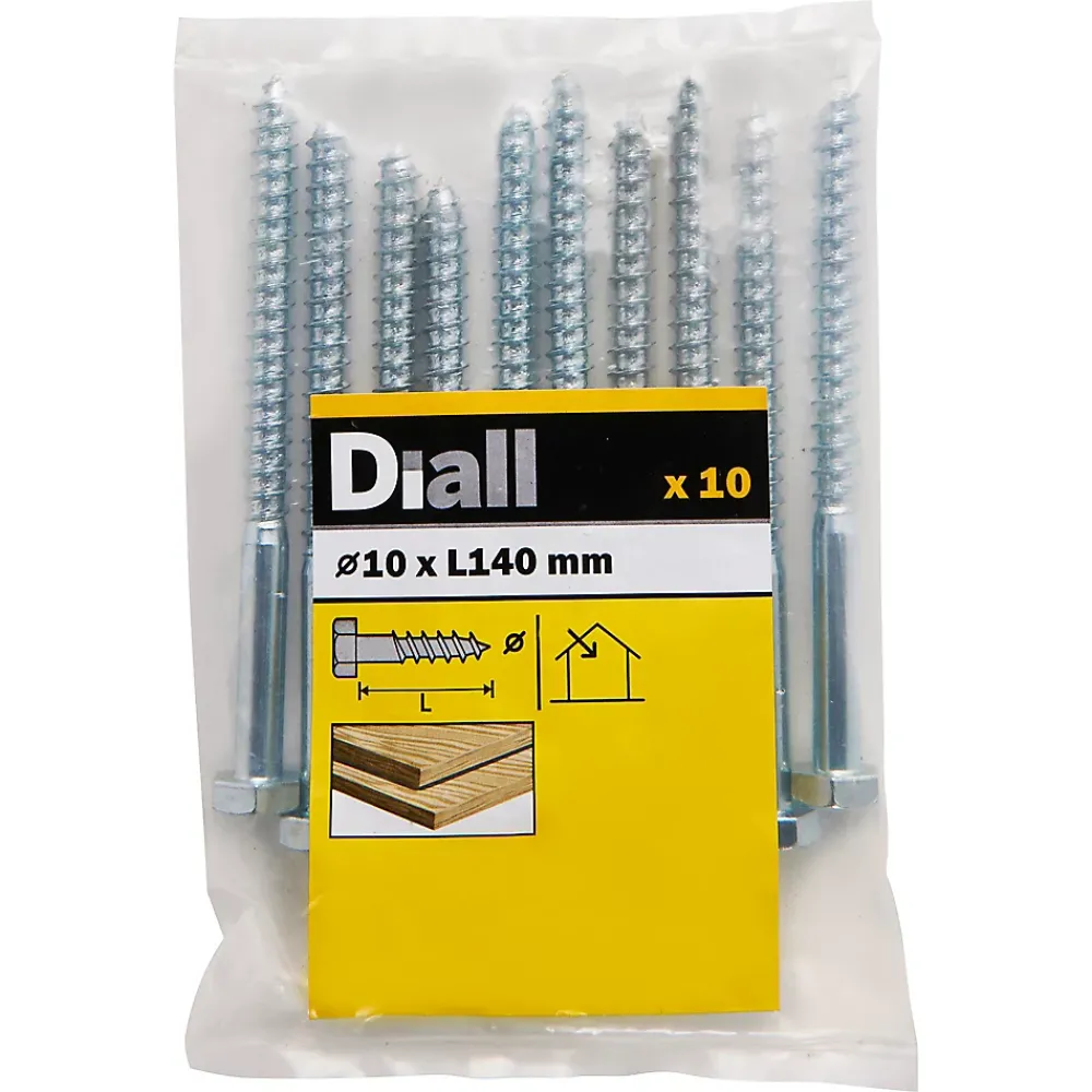 Diall Tirefonds DIN 571 zingués 10x140 mm - 10 pièces