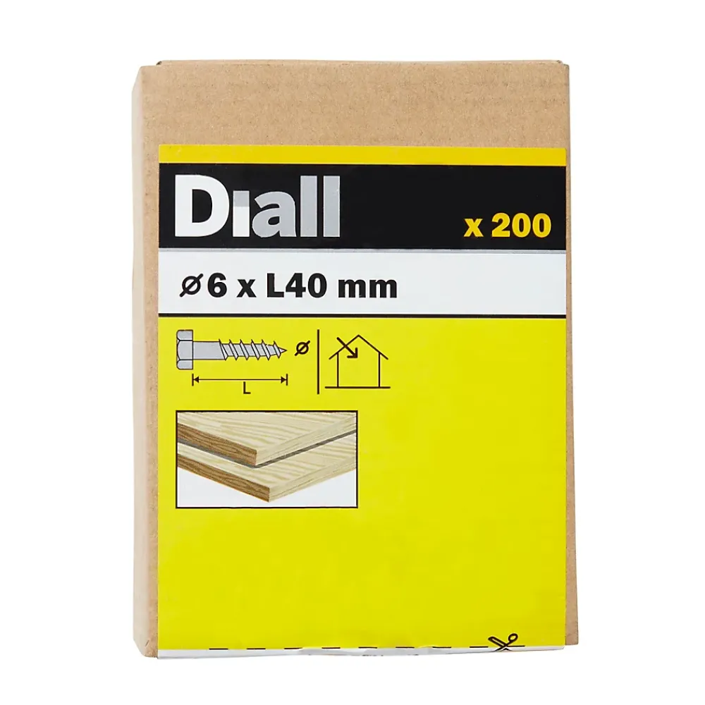 Diall Tirefond-Tirefonds DIN 571 zingués 6x40 mm - 200 pièces