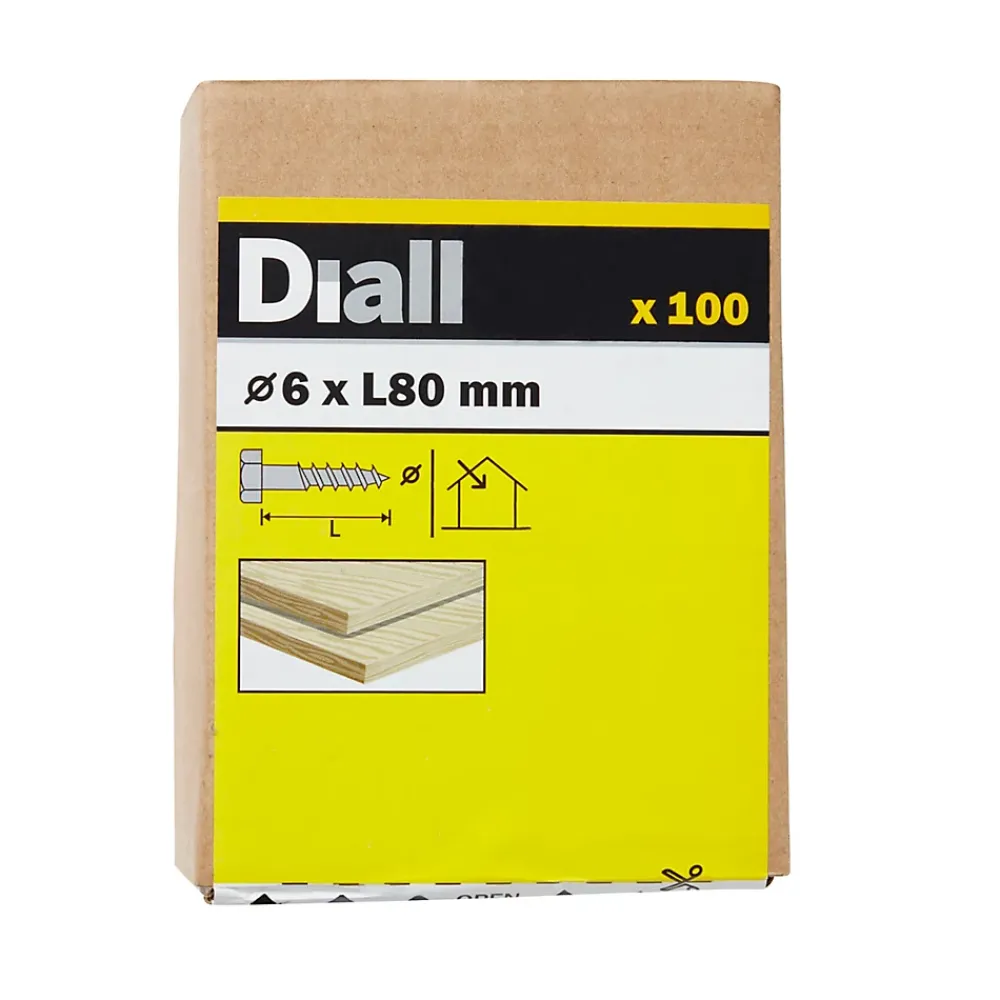 Diall Tirefonds DIN 571 zingués 6x80 mm - 100 pièces