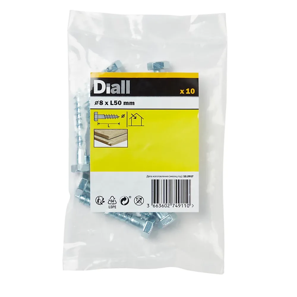 Diall Tirefonds DIN 571 zingués 8x50 mm - 10 pièces