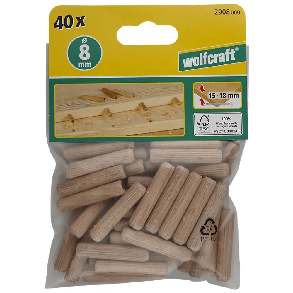 Wolfcraft 40 tourillons ø8 x 40 mm Hêtre