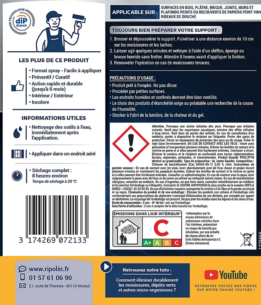Ripolin Traitement anti-moisissures intérieur extérieur L