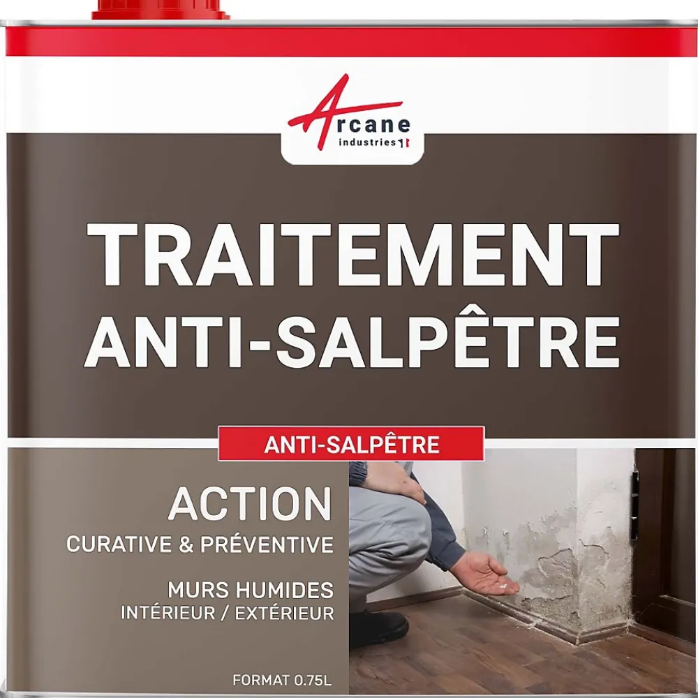 Arcane Industries Traitement anti-salpêtre pour murs humide - ANTISALPÊTRE - 0.75 L (jusqu'à 3 m²) -
