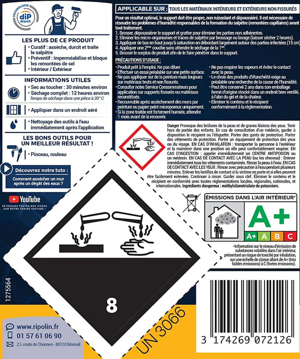 Ripolin Etanchéité Du Mur Intérieur-Traitement murs humides et salpêtre intérieur extérieur incolore 2,5L