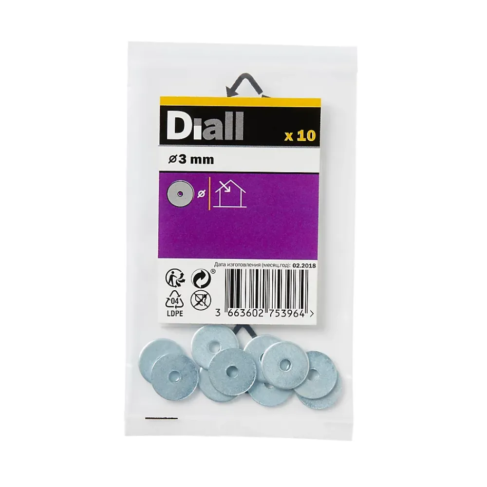 Diall Très Rondelles plates larges de réparation en acier au carbone ø 3mm - 10 pièces