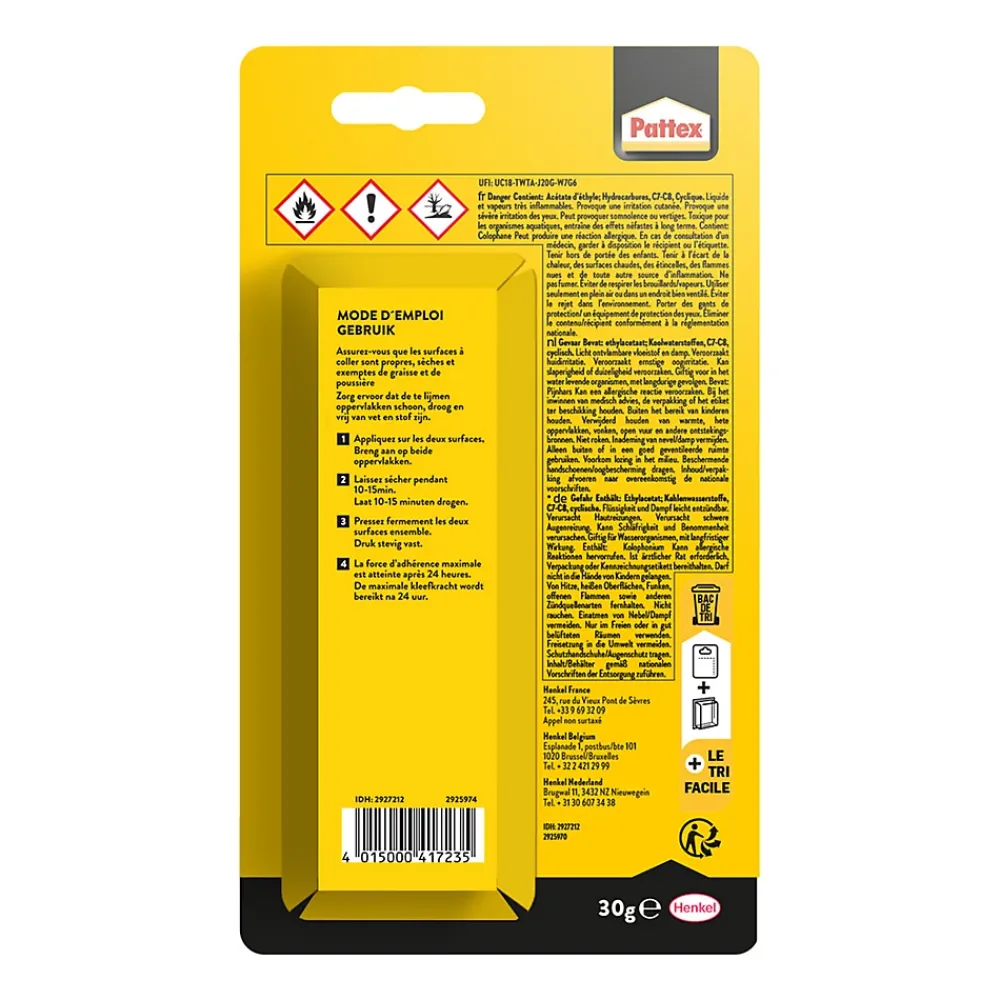 Pattex Colle Pour Cuir, Textile, Caoutchouc Et Plastique-Tube de colle pour caoutchouc, 30 ml