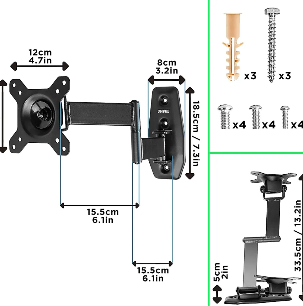 Duronic TVB1120 Support TV mural pour écran de 13 à 30 pouces Inclinable Charge max 18 kg VESA 75 100 Télé LED LCD OLED
