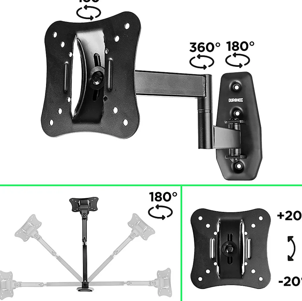 Duronic TVB0920 Support TV mural pour écran de 13 à 30 pouces Pivotant Inclinable Charge max 18 kg VESA 50 100 Télé LED LCD OLED