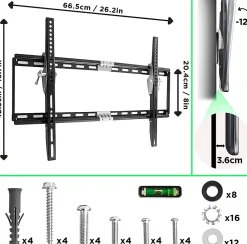 Duronic TVB777 Support TV mural pour écran de 33 à 60 pouces Inclinable Charge max 40 kg VESA 100 600 Télé LED LCD OLED