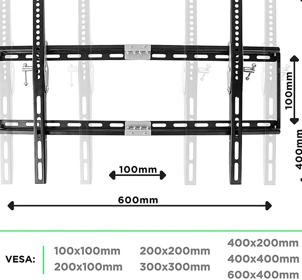 Duronic TVB777 Support TV mural pour écran de 33 à 60 pouces Inclinable Charge max 40 kg VESA 100 600 Télé LED LCD OLED