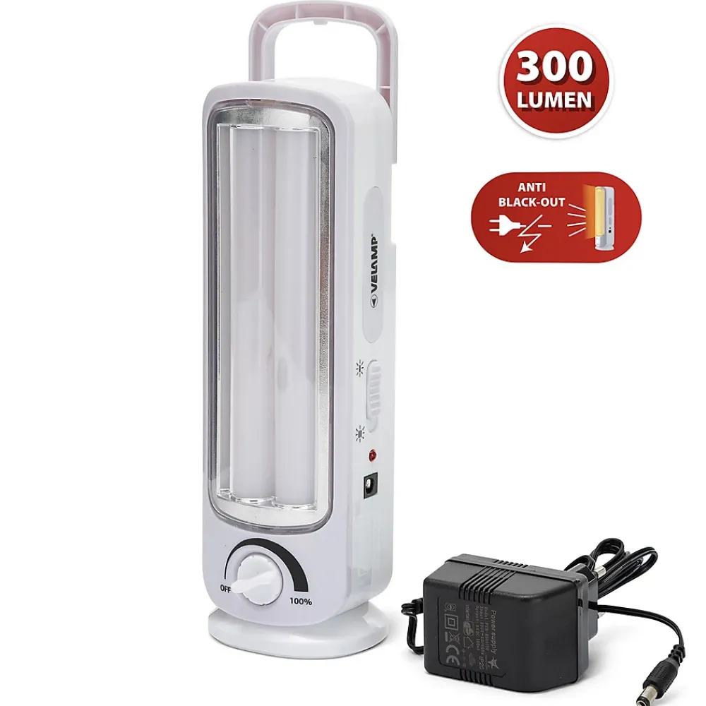 Velamp Lampe Torche-TWIX: Lampe portative rechargeable anti-coupures d'électricité, 2 tubes LED 300lm 23cm