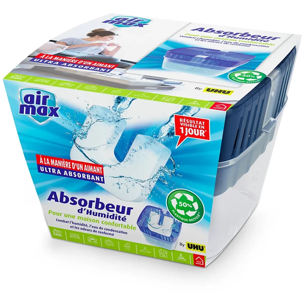 UHU Absorbeur D'Humidité-Air max magnet - Absorbeur d'humidité très rapide et efficace, 1 recharge incluse