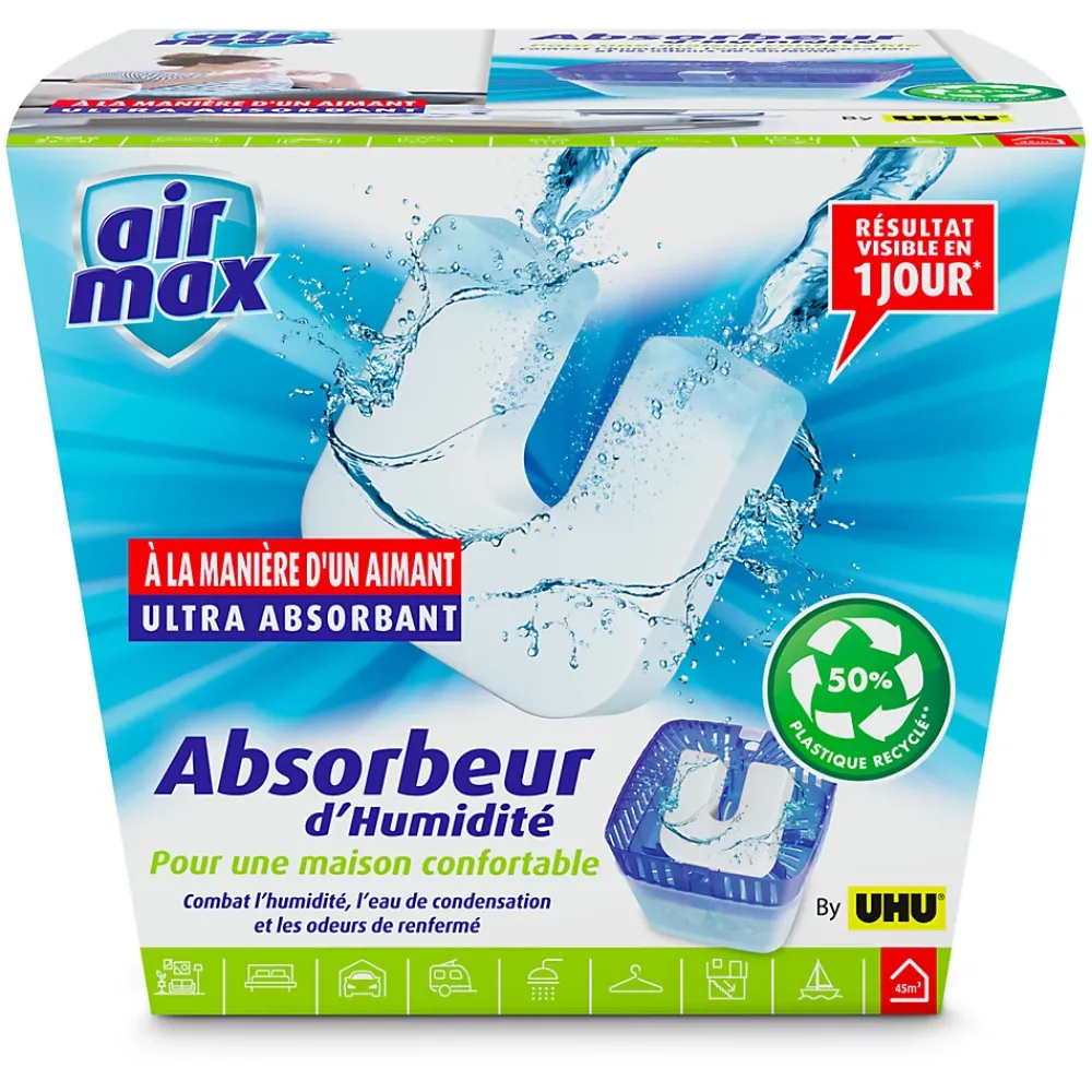 UHU Absorbeur D'Humidité-Air max magnet - Absorbeur d'humidité très rapide et efficace, 1 recharge incluse