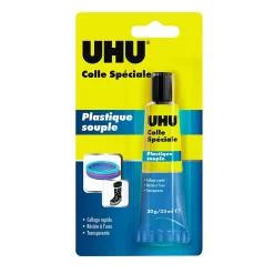 UHU Colle spéciale plastique souple - colle idéale pour toutes les matières plastiques souples, transparente, tube 30g
