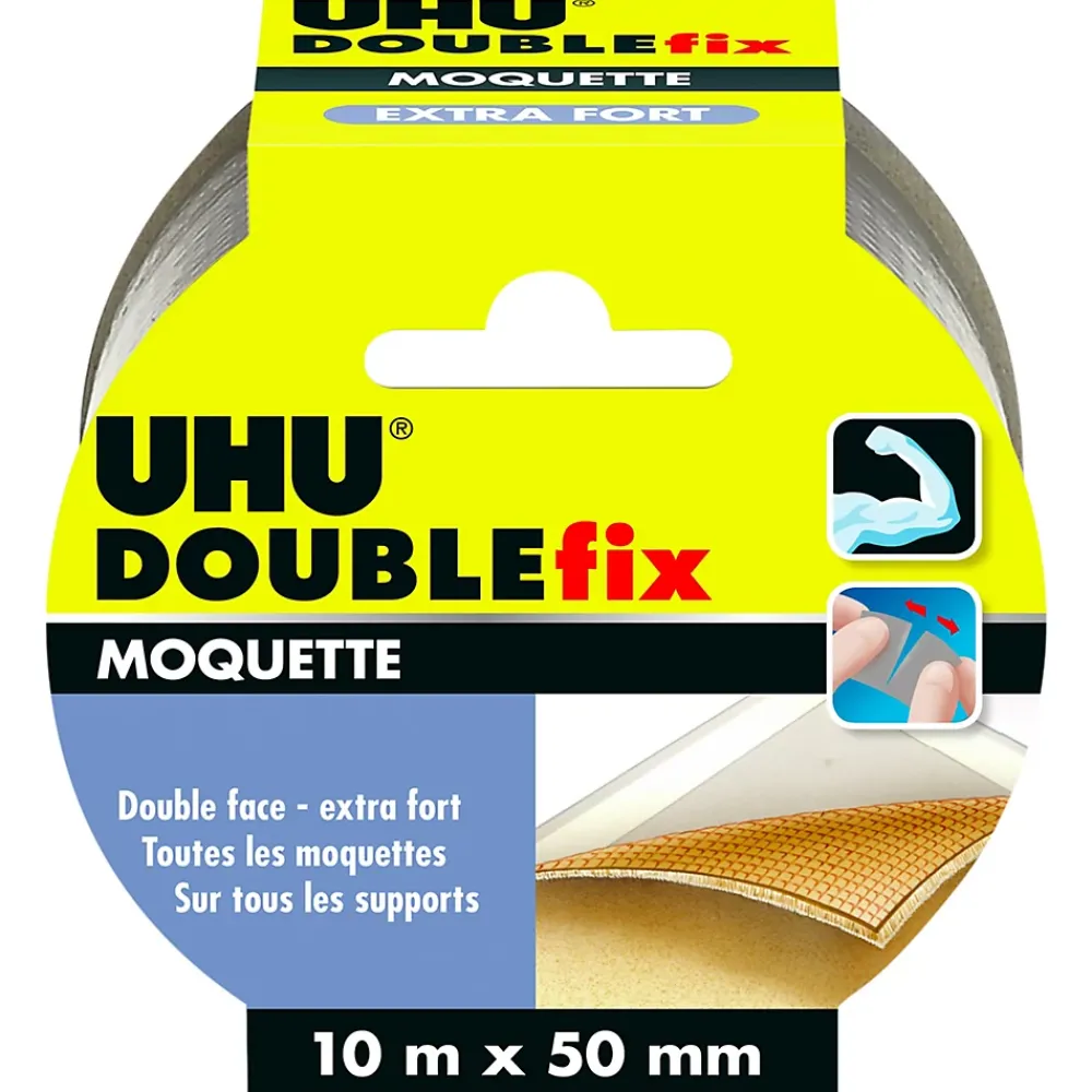 UHU Ruban Adhésif-Doublefix - Ruban adhésif double face extra fort pour les moquettes et tapis, ruban de 10m x 50mm