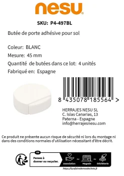 Nesu 4 Un. Butée de porte adhésive en bois laqué blanc 45x42MM