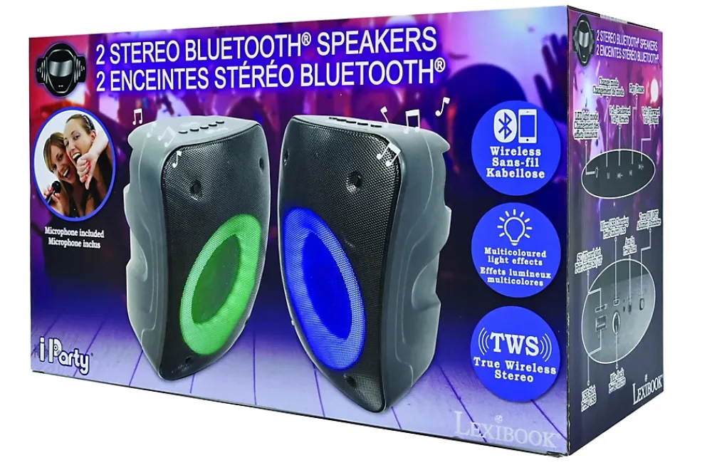 Lexibook Enceinte, Écouteur Et Casque-Une paire d'Enceintes Stereo Puissantes Bluetooth iParty