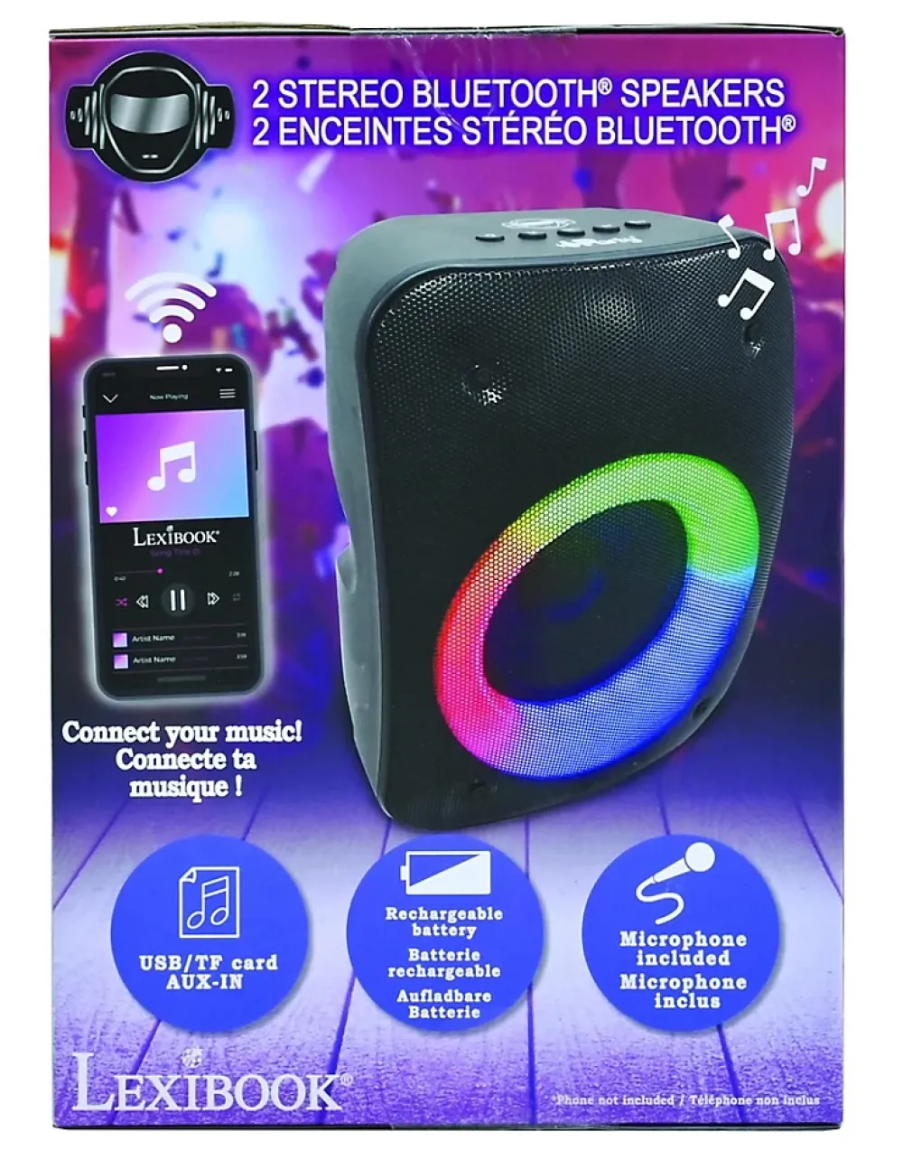 Lexibook Enceinte, Écouteur Et Casque-Une paire d'Enceintes Stereo Puissantes Bluetooth iParty