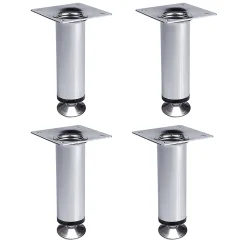 Nesu 4 un. Pied de meuble rond en acier diamètre 30mm hauteur 100mm chromé avec régulateur de nivellement 15-25mm