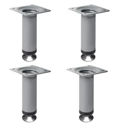 Nesu Pied De Meuble-4 un. Pied rond pour meuble en acier, diamètre 30 mm, hauteur 100 mm, peinture aluminium avec régulateur de nivellement 15-25 mm