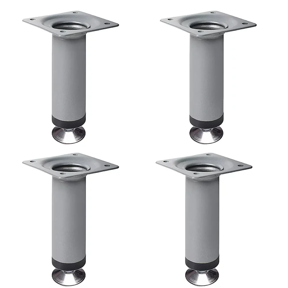 Nesu Pied De Meuble-4 un. Pied rond pour meuble en acier, diamètre 30 mm, hauteur 100 mm, peinture aluminium avec régulateur de nivellement 15-25 mm