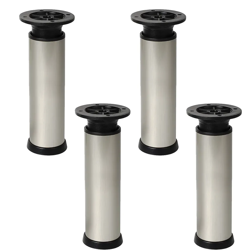 Nesu 4 un. Pied rond pour meuble en aluminium diamètre 40mm hauteur 120mm inox avec régulateur de hauteur supérieur