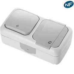 Viko By Panasonic Interrupteur Étanche-Va et vient + Prise 2P+T étanche IP54- - Gris - NF