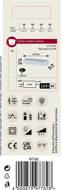 Paulmann VDE Transfo électronique Flat Halogen AC max. 35-105W 230/12V 105VA Blanc
