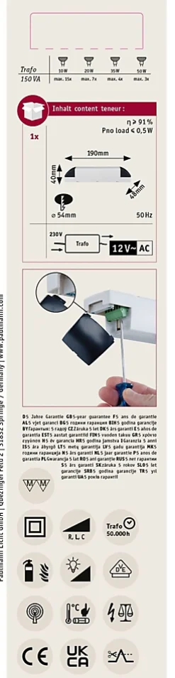 Paulmann Transformateur, Convertisseur Et Chargeur Usb-VDE Transfo électronique Profi max. 50-150W 230/12V 150VA Gris Noir