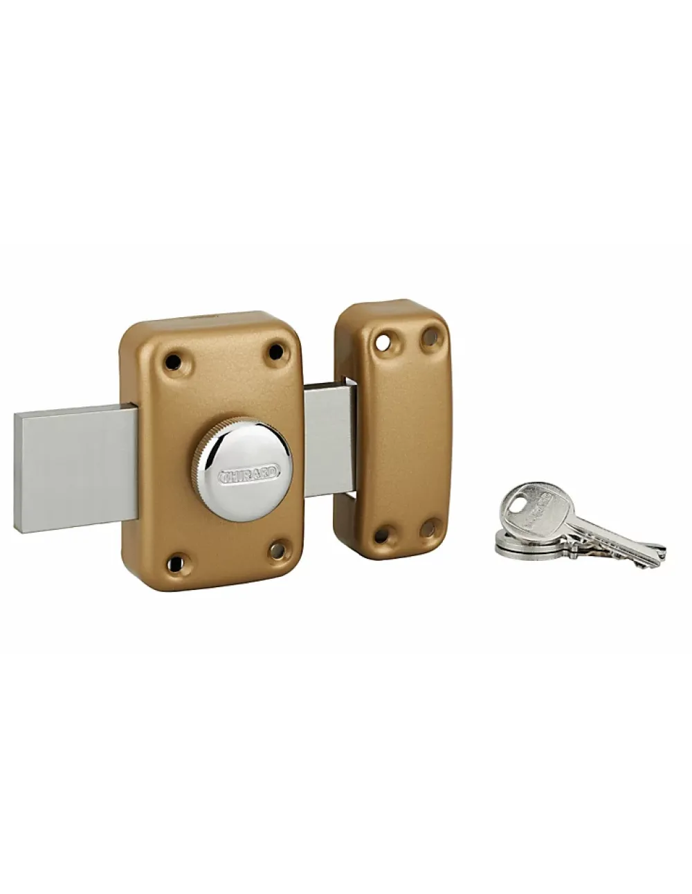 Thirard Verrou à bouton Apache pour porte de garage, cylindre 30mm, pêne 160mm, acier, 3 clés, époxy or -