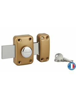 Thirard Verrou à bouton Apache pour porte de garage, cylindre 30mm, pêne 160mm, acier, 3 clés, époxy or -