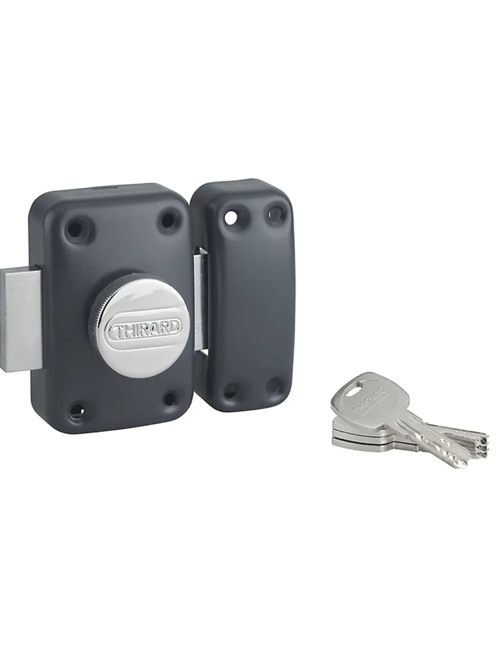 Thirard Verrou De Porte-Verrou à bouton Transit 2 pour porte d'entrée, cylindre 40mm, 4 clés, époxy anthracite -