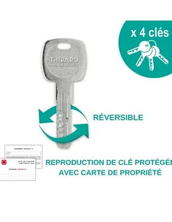 Thirard Verrou De Porte-Verrou à bouton Universel pour porte d'entrée, cylindre 45mm, acier, 4 clés, epoxy blanc -