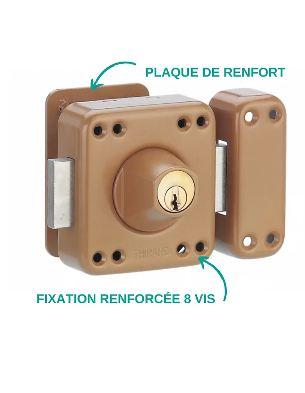 Thirard Verrou De Porte-Verrou double entrée Rafale pour porte d'entrée, cylindre 45mm, acier, 3 clés, époxy bonze -