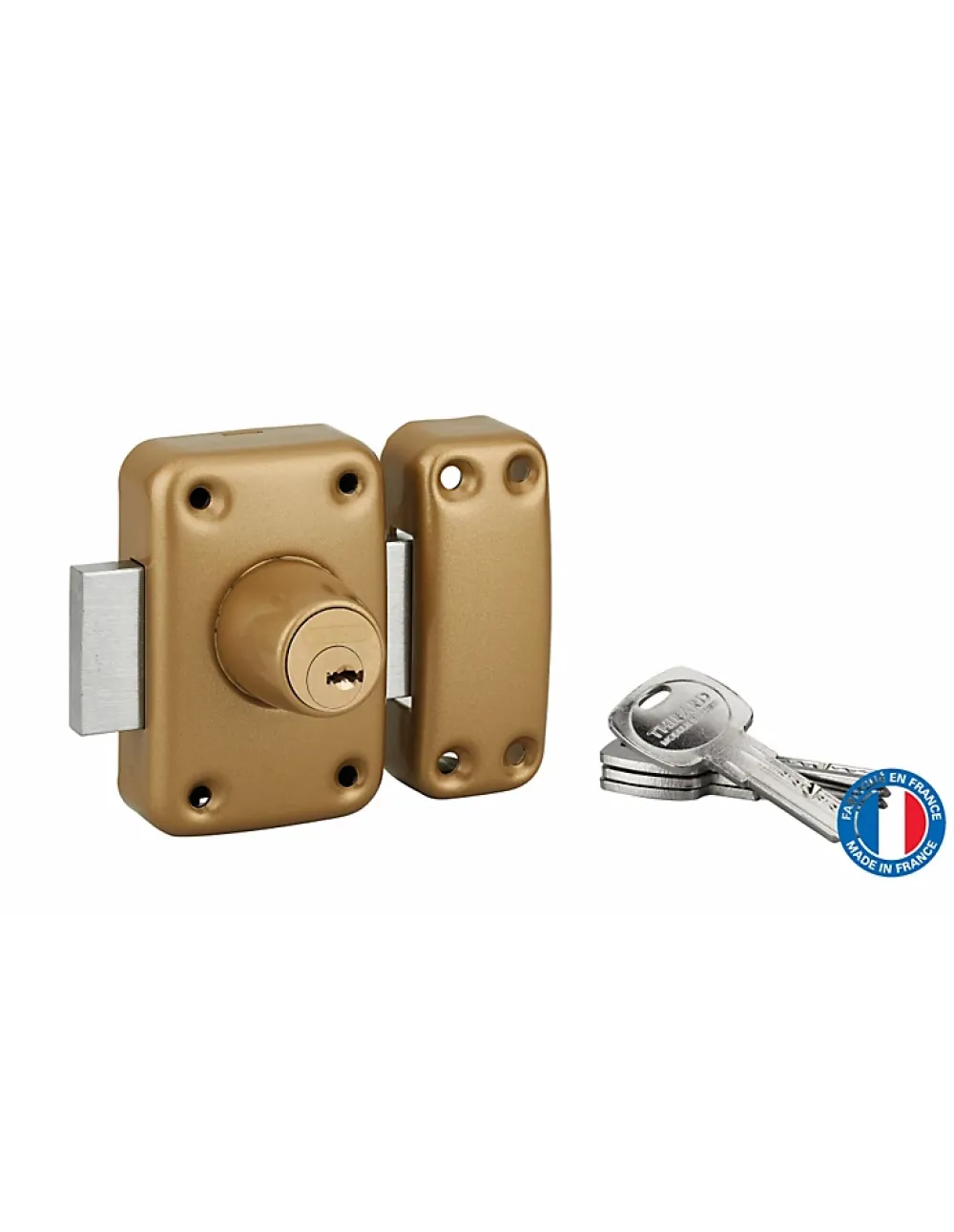 Thirard Verrou De Porte-Verrou double entrée Trafic 6 pour porte d'entrée, cylindre 45mm, acier, 4 clés, époxy or -