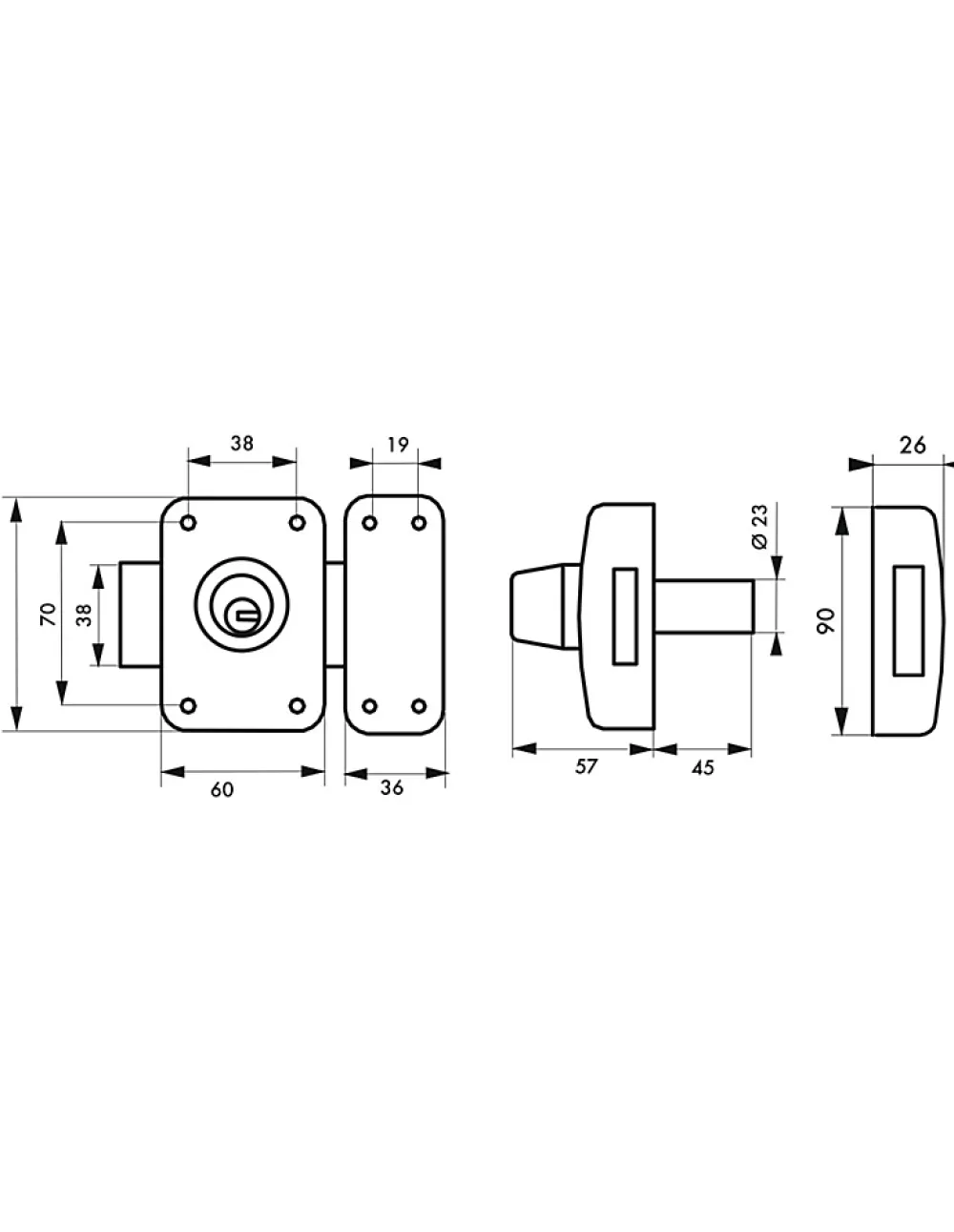 Thirard Verrou De Porte-Verrou double entrée Transit 2 pour porte d'entrée, cylindre 45mm, 4 clés, époxy or -