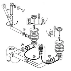 Villeroy & Boch Evacuation D'Évier-Vidage automatique 2 bacs CUIPD243 pour évier ARCHITECTURA - Siphon gain de place