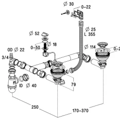 Cuisissimo Vidage automatique 2 bacs CUIPD172 pour évier SystemCeram CLEYA - Siphon gain de place
