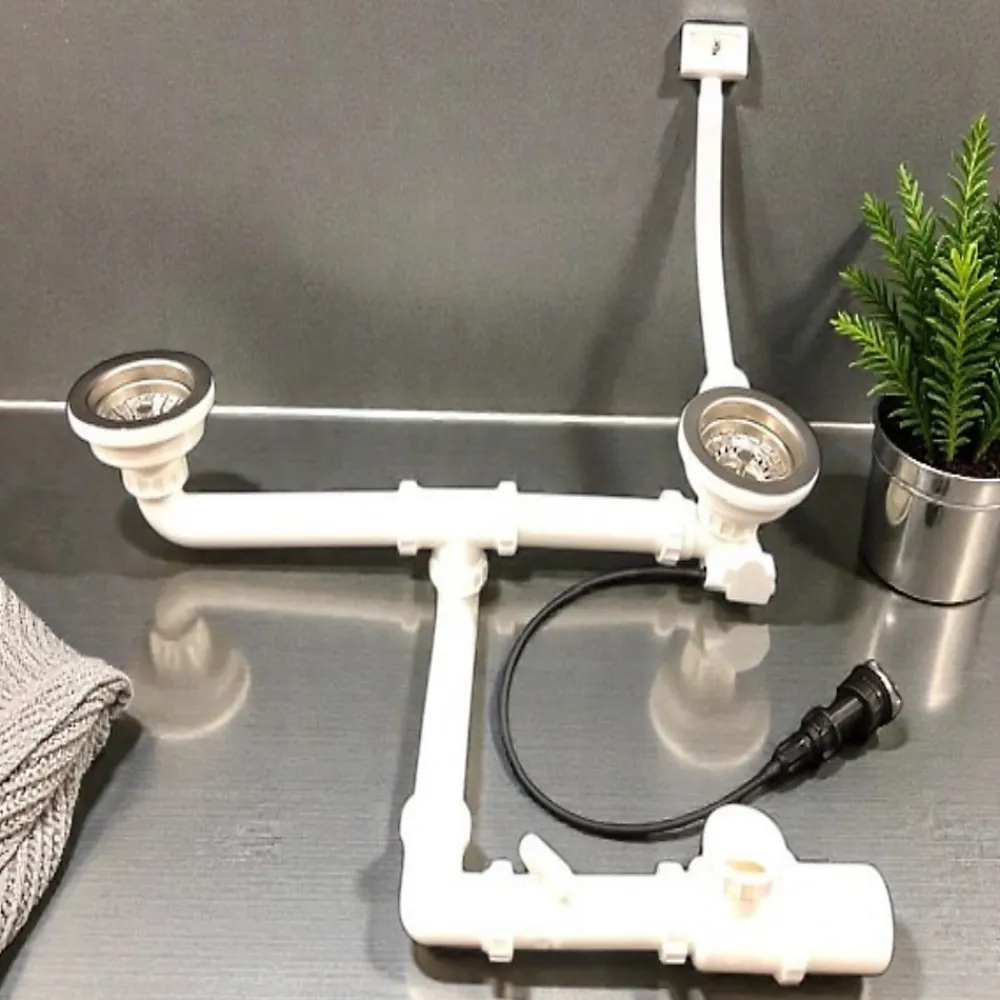 Cuisissimo Vidage automatique CUIPD671-D pour évier 2 bacs inox - Siphon gain de place