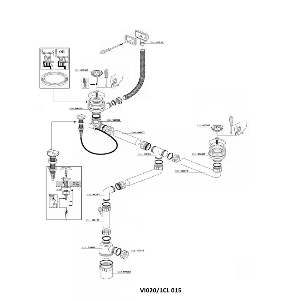 Cuisissimo Vidage automatique CUIPD671-D pour évier 2 bacs inox - Siphon gain de place