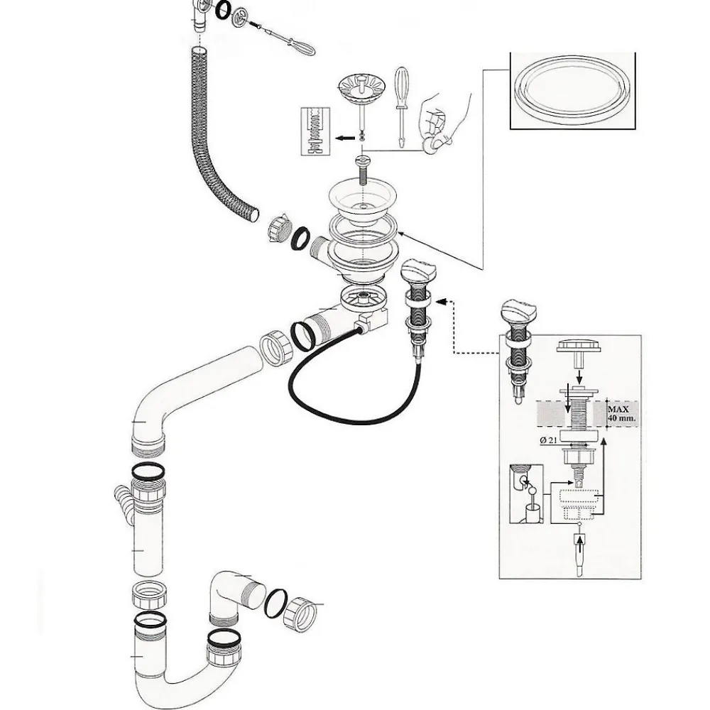 Cuisissimo Vidage automatique gain de place 1 bac CUIPD013 pour évier granit - Siphon gain de place