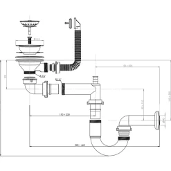 Cuisissimo Evacuation D'Évier-Vidage 1 bac CUIPD661-A pour évier inox NINO 1 bac 100 cm - Siphon gain de place