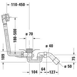 Duravit Evacuation De Baignoire-Vidage baignoire 40x8x40 cm central