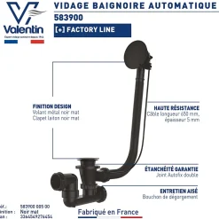 Valentin Evacuation De Baignoire-Vidage de baignoire automatique à câble sortie orientable à 360° finition blanche
