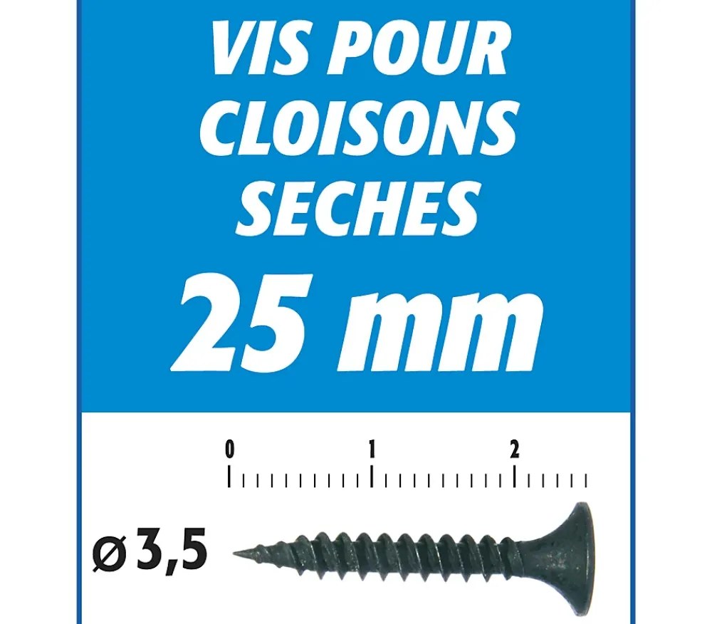 Semin Vis Auto Perceuse 25 mm - Fixation des Plaques de Plâtre sur l'Ossature - Intérieur - Boîte de 1000 Pièces