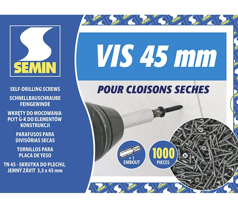 Semin Vis Pour Plaque De Plâtre-Vis Auto Perceuse 25 mm - Fixation des Plaques de Plâtre sur l'Ossature - Intérieur - Boîte de 1000 Pièces (Lot de 5000)
