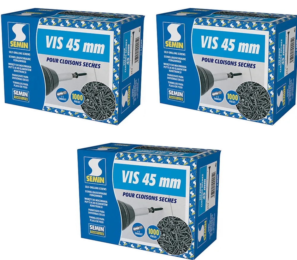 Semin Vis Pour Plaque De Plâtre-Vis Auto Perceuse 25 mm - Fixation des Plaques de Plâtre sur l'Ossature - Intérieur - Boîte de 1000 Pièces (Lot de 5000)