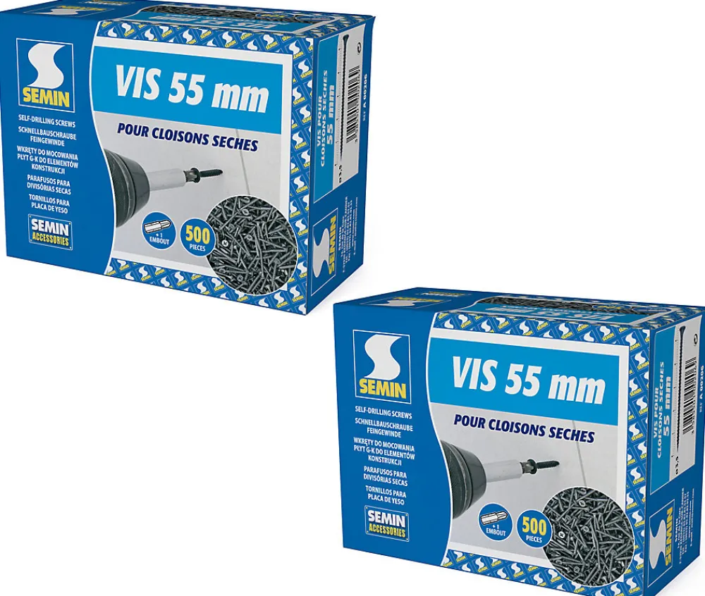 Semin Vis Pour Plaque De Plâtre-Vis Auto Perceuse 45 mm - Fixation des Plaques de Plâtre sur l'Ossature - Intérieur - Boîte de 1000 Pièces (Lot de 2000)